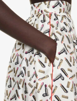 Max Mara Rotondo Graphic-print Silk Midi Skirt 9 Max Mara Rotondo Graphic-print Silk Midi Skirt -Ted Bakee Fashion Shop R04156253 WHITEBLACK ALT04