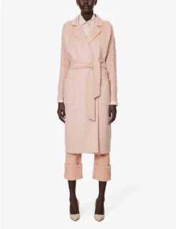 Max Mara Hello Cable-knit Sleeve Wool And Cashmere-blend Coat -Ted Bakee Fashion Shop R04156254 PINK ALT02
