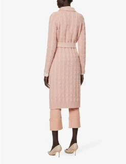 Max Mara Hello Cable-knit Sleeve Wool And Cashmere-blend Coat -Ted Bakee Fashion Shop R04156254 PINK ALT03