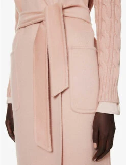 Max Mara Hello Cable-knit Sleeve Wool And Cashmere-blend Coat -Ted Bakee Fashion Shop R04156254 PINK ALT04