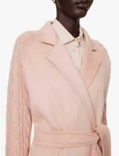 Max Mara Hello Cable-knit Sleeve Wool And Cashmere-blend Coat -Ted Bakee Fashion Shop R04156254 PINK ALT05