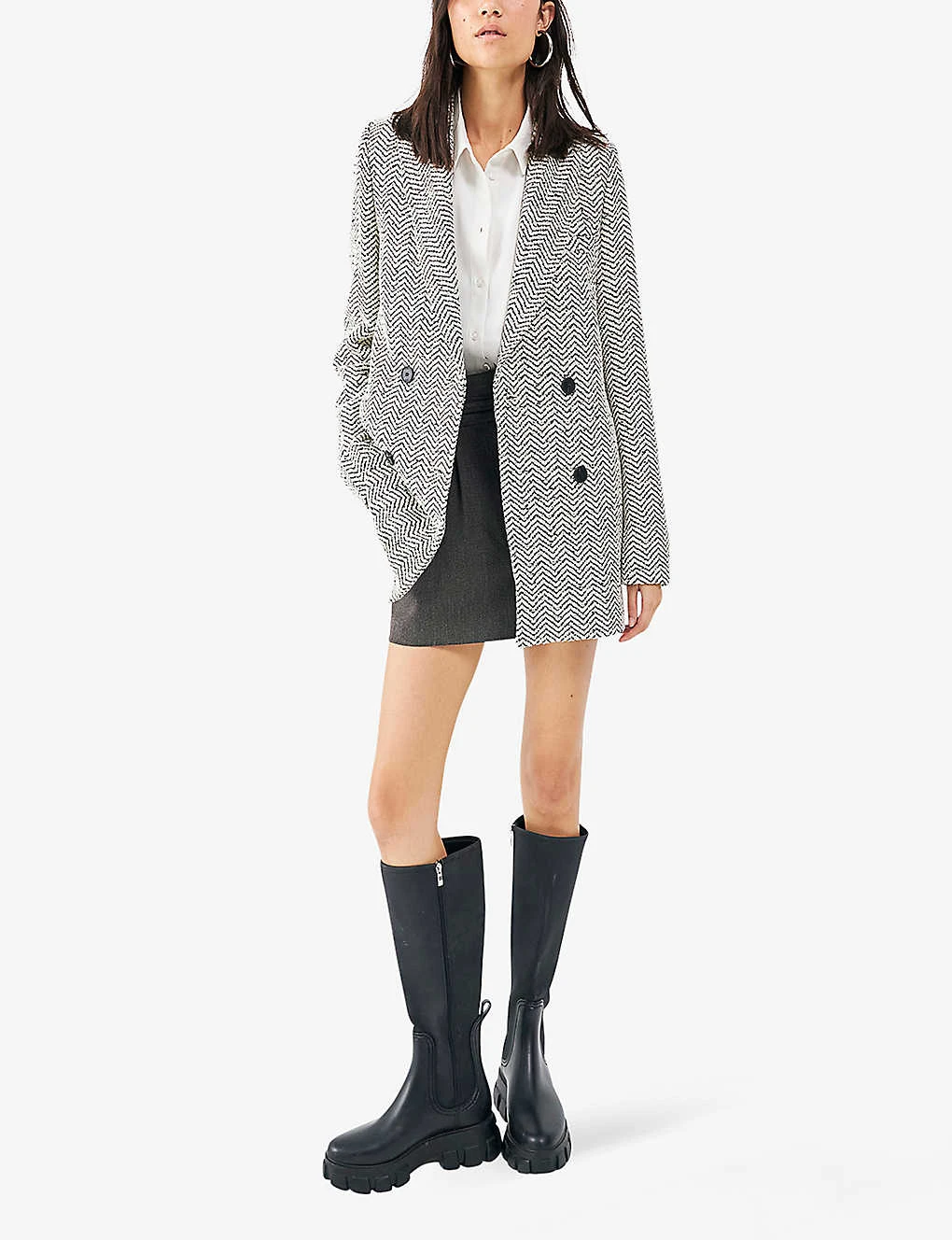 Ikks Chevron-pattern Double-breasted Woven Coat 2 Ikks Chevron-pattern Double-breasted Woven Coat - Image 2