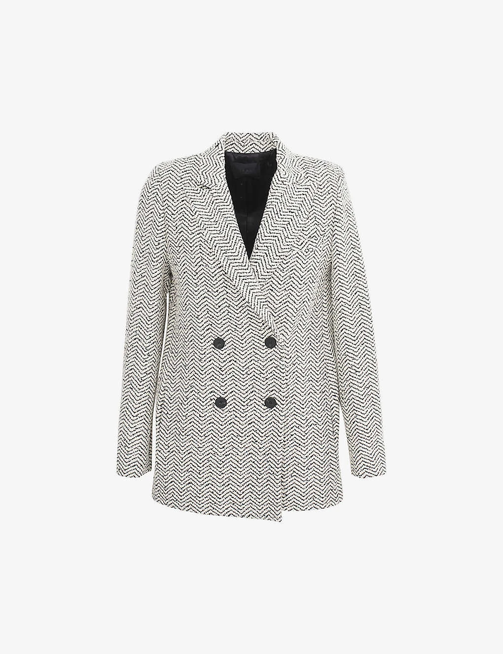 Ikks Chevron-pattern Double-breasted Woven Coat 1 Ikks Chevron-pattern Double-breasted Woven Coat