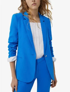 Ikks Hyacinth Gathered-sleeve Woven Blazer -Ted Bakee Fashion Shop R04156323 BRIGHTBLUE ALT02