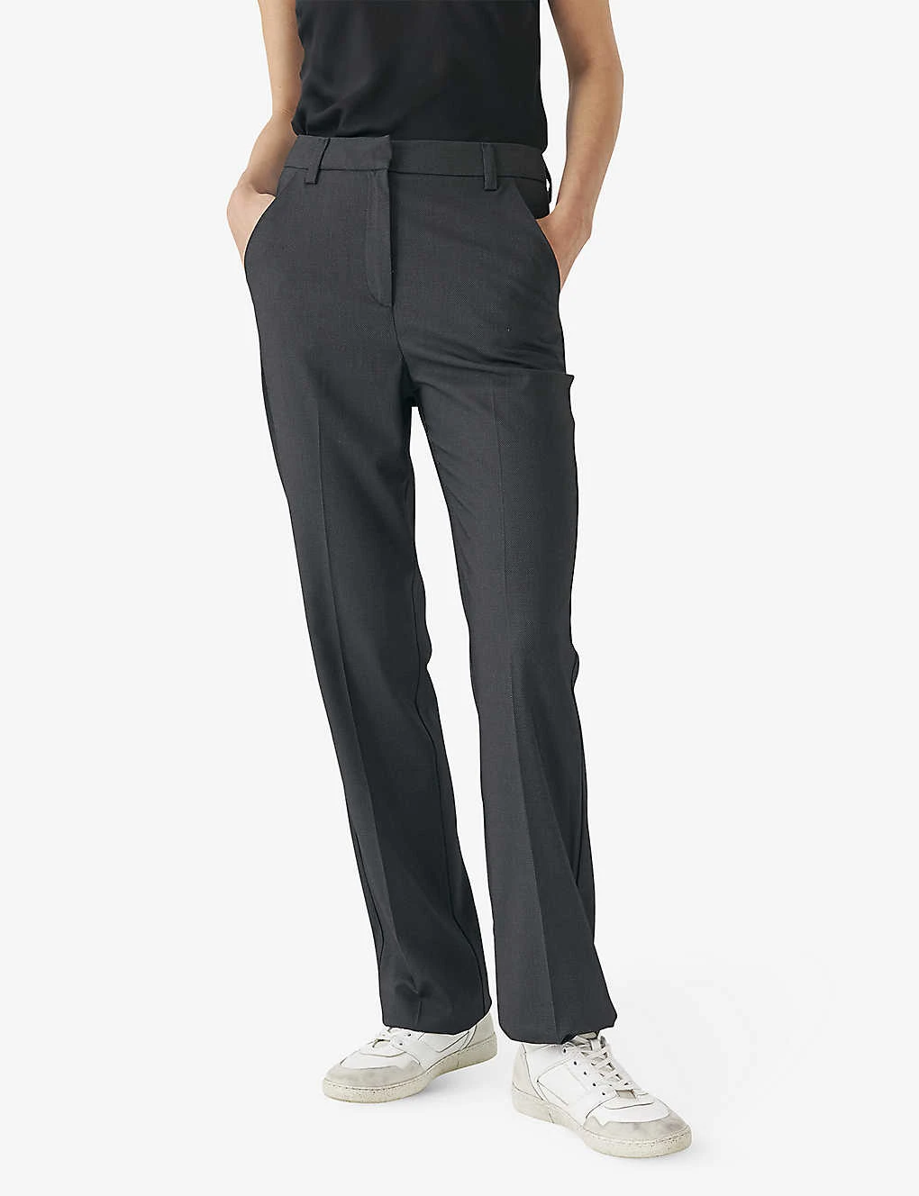 Ikks Birdseye-weave Straight-leg Mid-rise Stretch-woven Trousers 3 Ikks Birdseye-weave Straight-leg Mid-rise Stretch-woven Trousers - Image 3