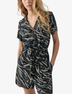Ikks Camouflage Jungle-print Woven Playsuit -Ted Bakee Fashion Shop R04156380 KAKIGREEN ALT04