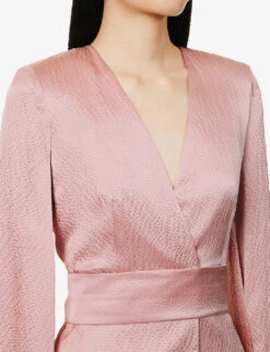 Occhi V-neck Padded-shoulders Silk Jacket -Ted Bakee Fashion Shop R04156396 POWDER ALT04
