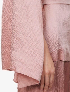 Occhi V-neck Padded-shoulders Silk Jacket -Ted Bakee Fashion Shop R04156396 POWDER ALT05