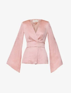 Occhi V-neck Padded-shoulders Silk Jacket