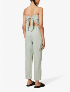 Self-tie Straight-leg Linen Jumpsuit -Ted Bakee Fashion Shop R04156419 OASISGREEN ALT03
