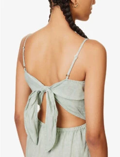 Self-tie Straight-leg Linen Jumpsuit -Ted Bakee Fashion Shop R04156419 OASISGREEN ALT04