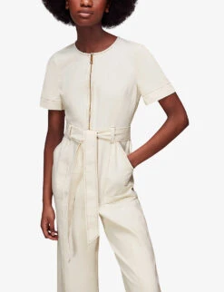 Whistles Cropped Denim Jumpsuit -Ted Bakee Fashion Shop R04156815 CREAM ALT02