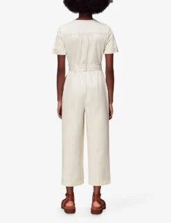 Whistles Cropped Denim Jumpsuit -Ted Bakee Fashion Shop R04156815 CREAM ALT03