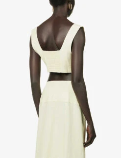 Square-neck Cropped Linen Top 8 Square-neck Cropped Linen Top -Ted Bakee Fashion Shop R04157390 YELLOW ALT03