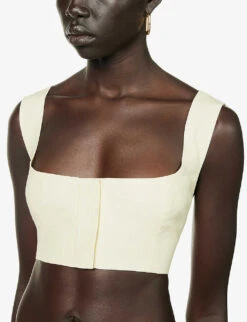 Square-neck Cropped Linen Top 9 Square-neck Cropped Linen Top -Ted Bakee Fashion Shop R04157390 YELLOW ALT04