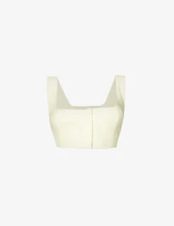 Square-neck Cropped Linen Top