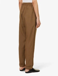 Straight-leg Mid-rise Linen Trousers 9 Straight-leg Mid-rise Linen Trousers -Ted Bakee Fashion Shop R04157393 OLIVE ALT03
