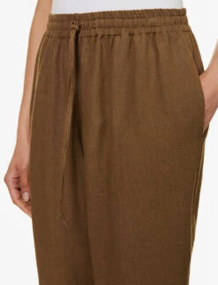 Straight-leg Mid-rise Linen Trousers 10 Straight-leg Mid-rise Linen Trousers -Ted Bakee Fashion Shop R04157393 OLIVE ALT04