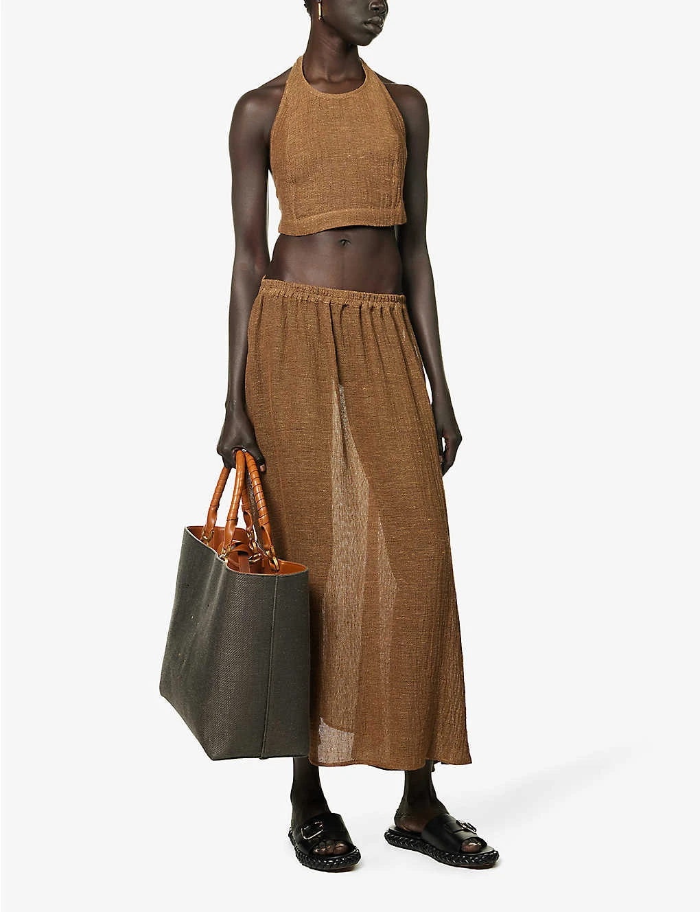 Relaxed-fit Flared-hem Linen Midi Skirt 2 Relaxed-fit Flared-hem Linen Midi Skirt - Image 2