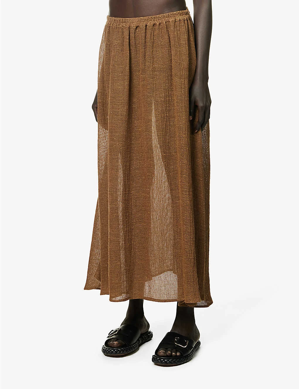 Relaxed-fit Flared-hem Linen Midi Skirt 3 Relaxed-fit Flared-hem Linen Midi Skirt - Image 3