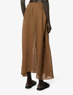 Relaxed-fit Flared-hem Linen Midi Skirt 8 Relaxed-fit Flared-hem Linen Midi Skirt -Ted Bakee Fashion Shop R04157397 OLIVE ALT03