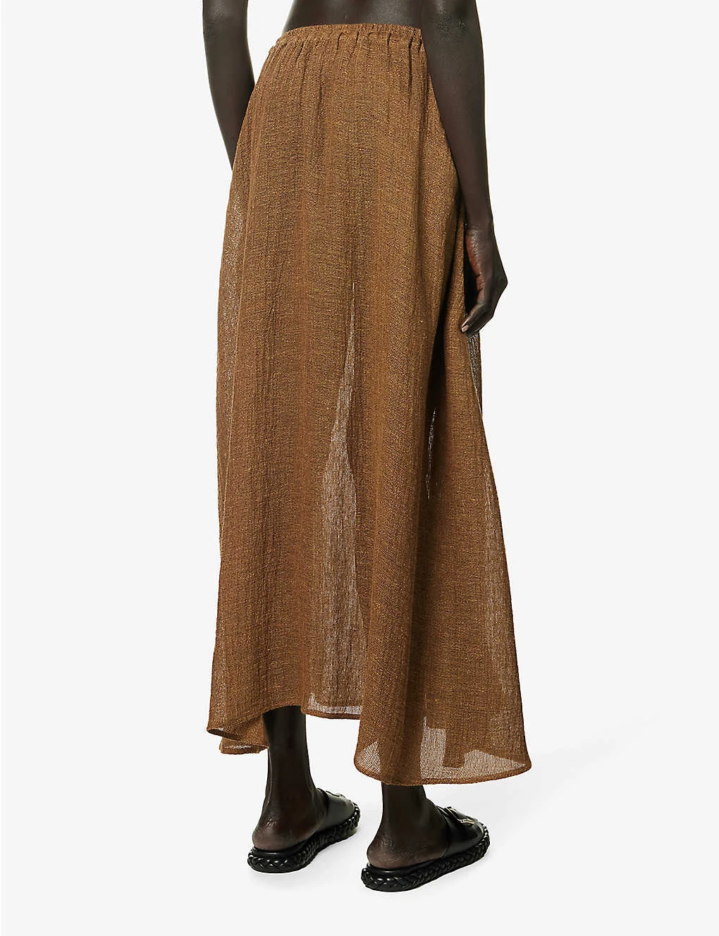 Relaxed-fit Flared-hem Linen Midi Skirt 4 Relaxed-fit Flared-hem Linen Midi Skirt - Image 4