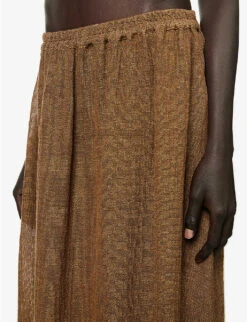 Relaxed-fit Flared-hem Linen Midi Skirt 9 Relaxed-fit Flared-hem Linen Midi Skirt -Ted Bakee Fashion Shop R04157397 OLIVE ALT04