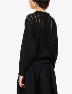 Louver Semi-sheer Recycled-polyester Top 8 Louver Semi-sheer Recycled-polyester Top -Ted Bakee Fashion Shop R04157889 BLACK ALT03