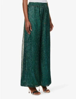 Metallic Plisse Woven Trousers -Ted Bakee Fashion Shop R04157911 TEAL ALT02