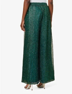 Metallic Plisse Woven Trousers -Ted Bakee Fashion Shop R04157911 TEAL ALT03