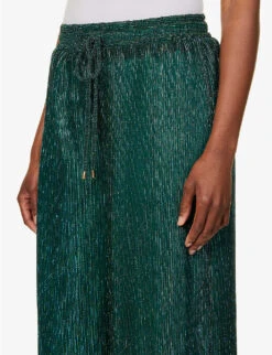Metallic Plisse Woven Trousers -Ted Bakee Fashion Shop R04157911 TEAL ALT04