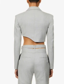 Asymmetric-hem Cropped Wool Blazer 8 Asymmetric-hem Cropped Wool Blazer -Ted Bakee Fashion Shop R04158010 LIGHTGREYMELANGE ALT03