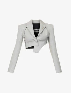 Asymmetric-hem Cropped Wool Blazer