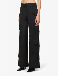 Abstract-pocket Wide-leg Woven Trousers -Ted Bakee Fashion Shop R04158013 BLACK ALT02