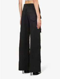 Abstract-pocket Wide-leg Woven Trousers -Ted Bakee Fashion Shop R04158013 BLACK ALT03