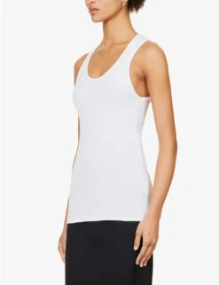 Scoop-neck Ribbed Stretch-cotton Top -Ted Bakee Fashion Shop R04158203 WHITE ALT02