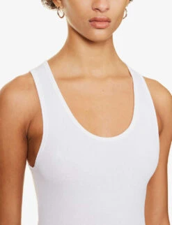 Scoop-neck Ribbed Stretch-cotton Top -Ted Bakee Fashion Shop R04158203 WHITE ALT04