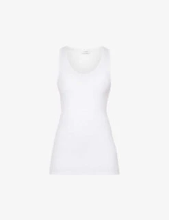 Scoop-neck Ribbed Stretch-cotton Top