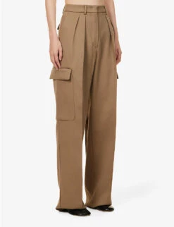 Sportmax Barnaba Straight-leg Mid-rise Cotton-blend Trousers -Ted Bakee Fashion Shop R04158867 BEIGE ALT02