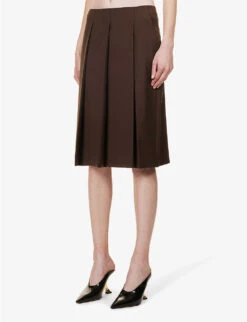 Sportmax Ode Pleated Wool Mini Skirt 7 Sportmax Ode Pleated Wool Mini Skirt -Ted Bakee Fashion Shop R04158871 CHOCOLATE ALT02