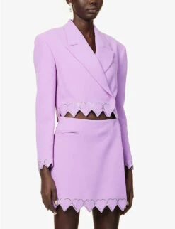 Heart Crystal-embellished Cropped Wool Blazer -Ted Bakee Fashion Shop R04158911 LILAC ALT02