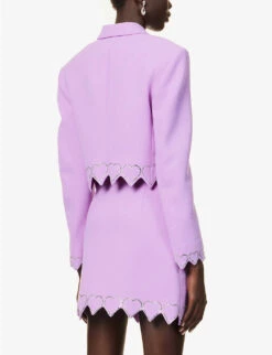 Heart Crystal-embellished Cropped Wool Blazer -Ted Bakee Fashion Shop R04158911 LILAC ALT03
