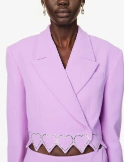 Heart Crystal-embellished Cropped Wool Blazer -Ted Bakee Fashion Shop R04158911 LILAC ALT04