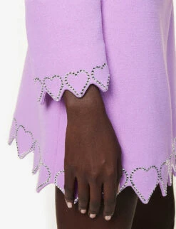 Heart Crystal-embellished Cropped Wool Blazer -Ted Bakee Fashion Shop R04158911 LILAC ALT05