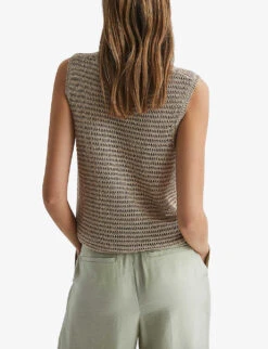 Reiss Ava Open-stitch Relaxed-fit Linen-cotton Blend Vest -Ted Bakee Fashion Shop R04159565 NEUTRAL ALT03