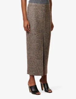 Bottega Veneta Split-front Slim-fit Wool-blend Midi Skirt -Ted Bakee Fashion Shop R04159946 BROWNMELANGE ALT02