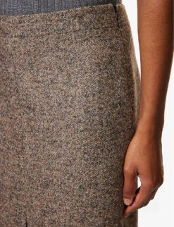 Bottega Veneta Split-front Slim-fit Wool-blend Midi Skirt -Ted Bakee Fashion Shop R04159946 BROWNMELANGE ALT03