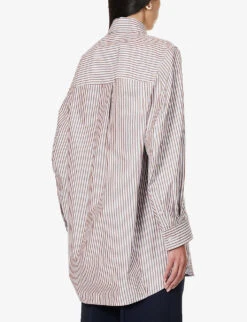 Bottega Veneta Striped Relaxed-fit Cotton Shirt -Ted Bakee Fashion Shop R04159956 CAMELDARKBROWN ALT03