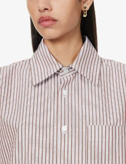 Bottega Veneta Striped Relaxed-fit Cotton Shirt -Ted Bakee Fashion Shop R04159956 CAMELDARKBROWN ALT04