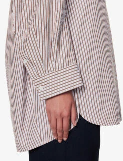 Bottega Veneta Striped Relaxed-fit Cotton Shirt -Ted Bakee Fashion Shop R04159956 CAMELDARKBROWN ALT05